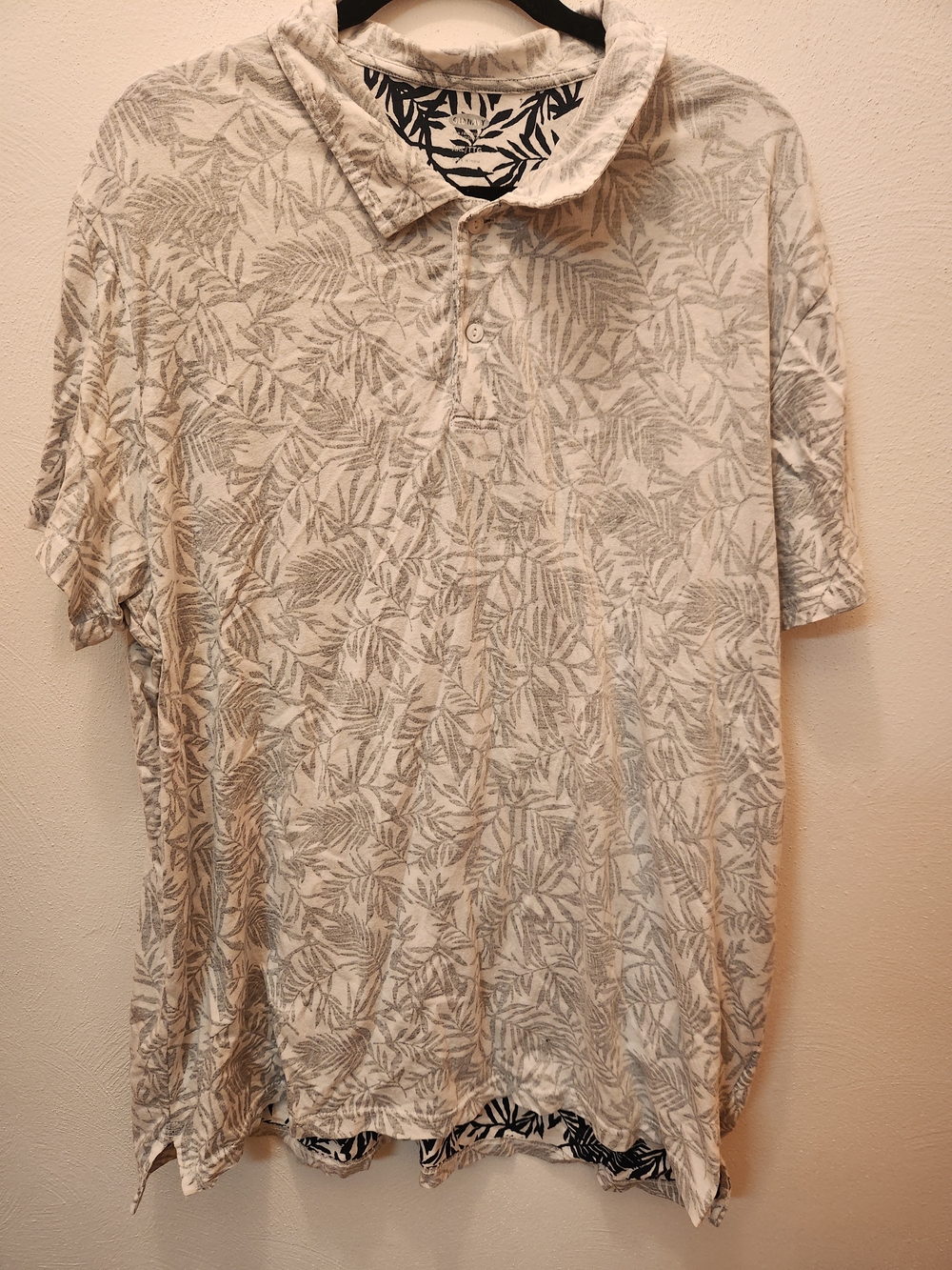 Old Navy Mens White and Gray Leaf-Print Polo Size XXL